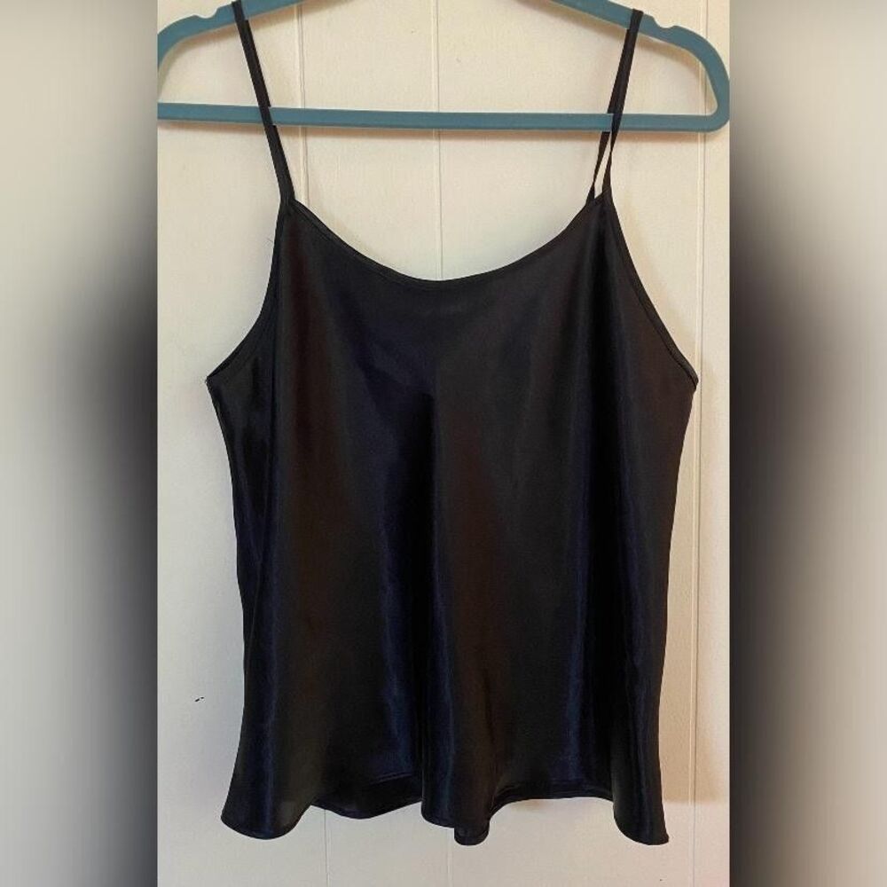 Satin Camisole Tank Top Women's Medium Black Adjustable Straps Lightweight